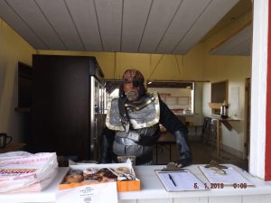 Bravely Guarding the Donuts for the Volunteers (Especially the Chocolate Ones)